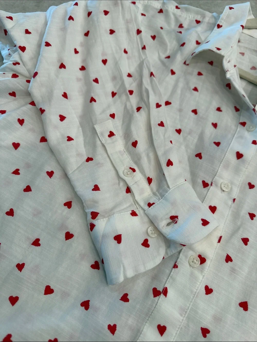 Lucky Brand White Button-Down Shirt with Red Heart Print